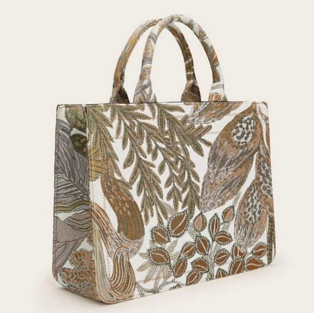 Embroidered Floral Leaf Tote Bag. Brand New.